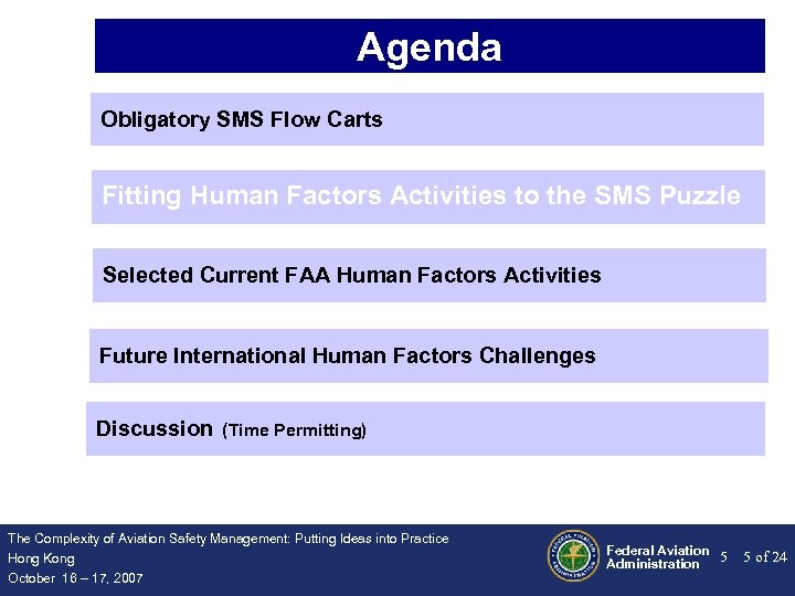 Agenda Obligatory SMS Flow Carts Fitting Human Factors Activities to the SMS Puzzle Selected