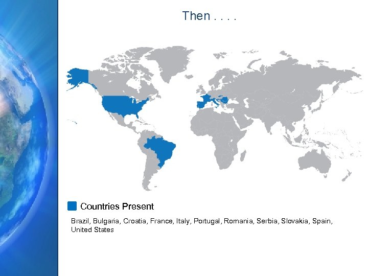 Then. . Countries Present Brazil, Bulgaria, Croatia, France, Italy, Portugal, Romania, Serbia, Slovakia, Spain,