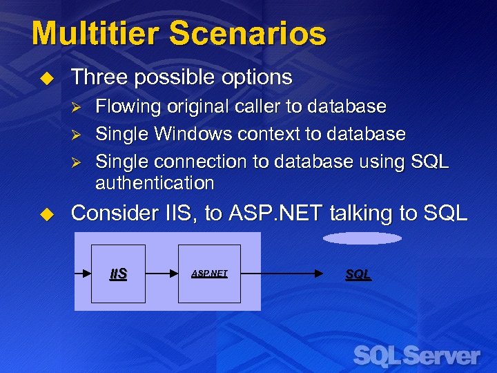 Multitier Scenarios u Three possible options Ø Ø Ø u Flowing original caller to
