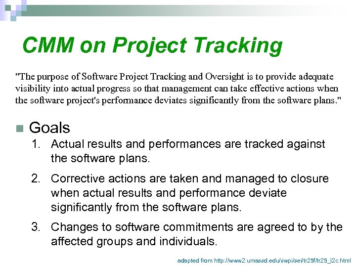 CMM on Project Tracking 