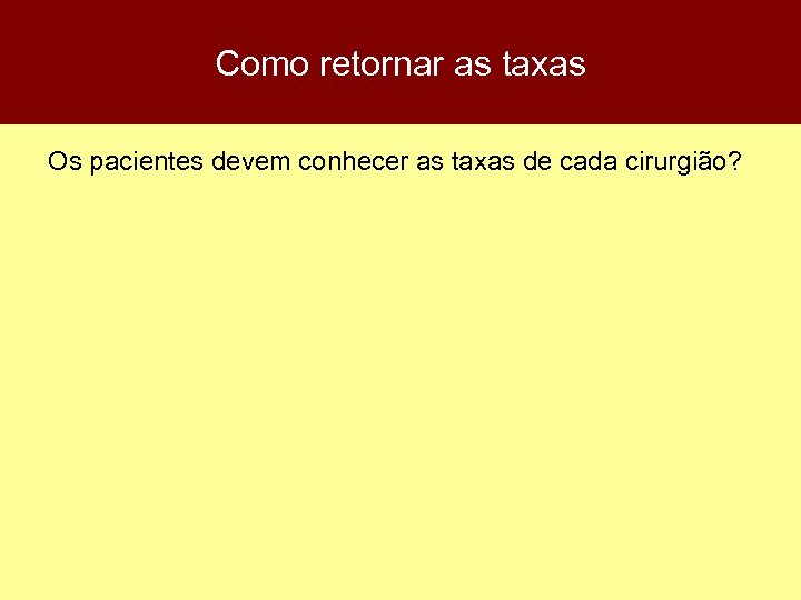 Como retornar as taxas Os pacientes devem conhecer as taxas de cada cirurgião? 