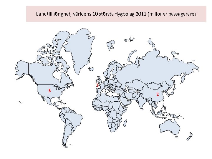 Landtillhörighet, världens 10 största flygbolag 2011 (miljoner passagerare ) 5 3 2 