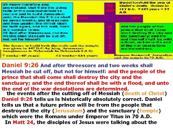 Daniel 9: 26 And after threescore and two weeks shall Messiah be cut off,