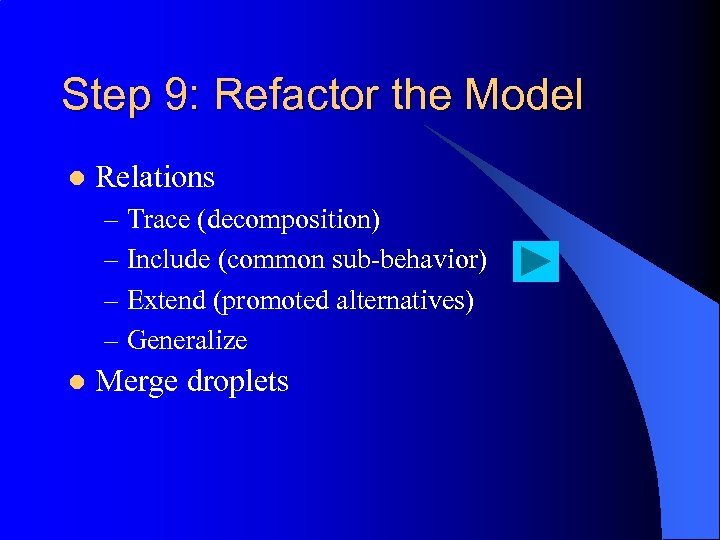 Step 9: Refactor the Model l Relations – Trace (decomposition) – Include (common sub-behavior)