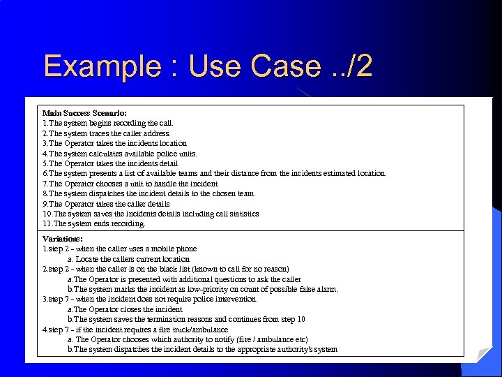 Example : Use Case. . /2 Main Success Scenario: 1. The system begins recording