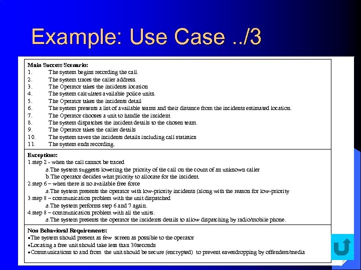 Example: Use Case. . /3 Main Success Scenario: 1. The system begins recording the