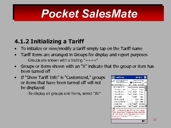 Pocket Sales. Mate 4. 1. 2 Initializing a Tariff • • To initialize or