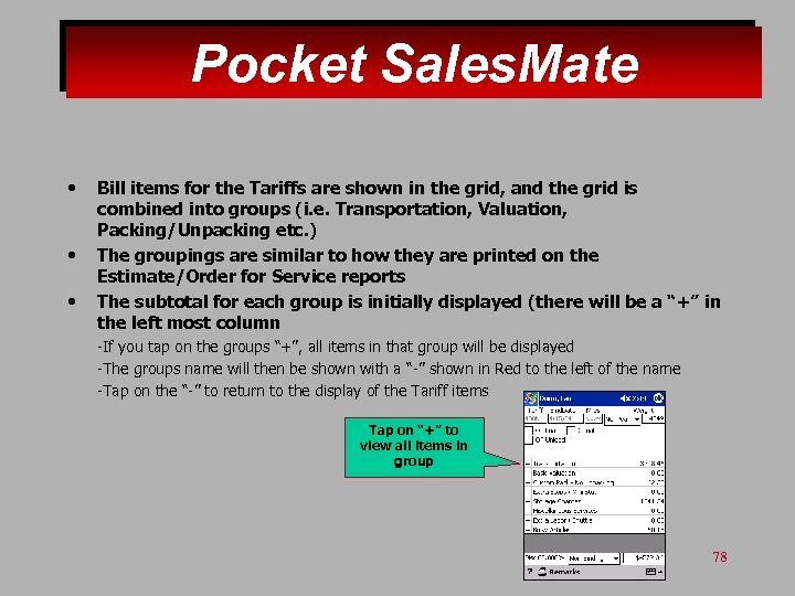 Pocket Sales. Mate • • • Bill items for the Tariffs are shown in