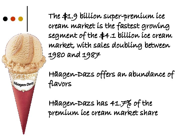 The $1. 9 billion super-premium ice cream market is the fastest growing segment of