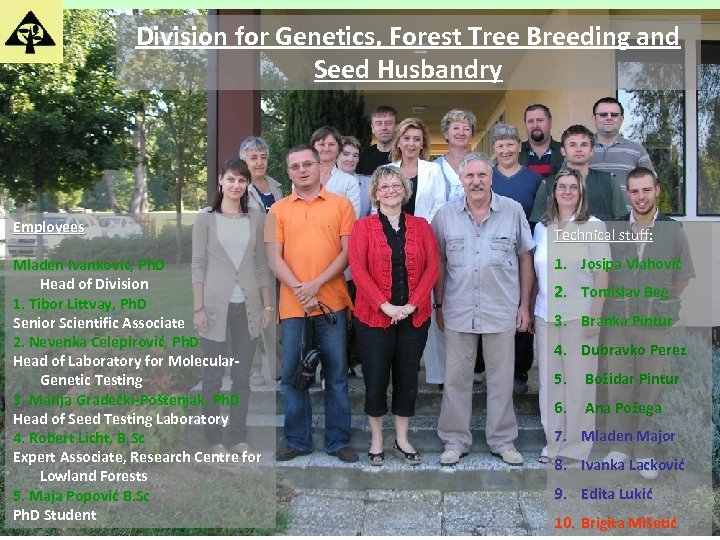Division for Genetics, Forest Tree Breeding and Seed Husbandry Employees Mladen Ivanković, Ph. D