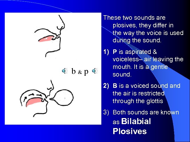 These two sounds are plosives, they differ in the way the voice is used