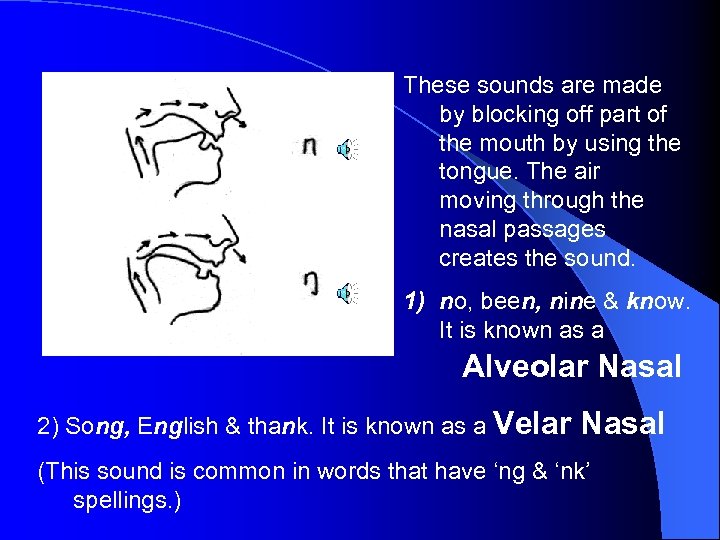 1) 2) These sounds are made by blocking off part of the mouth by