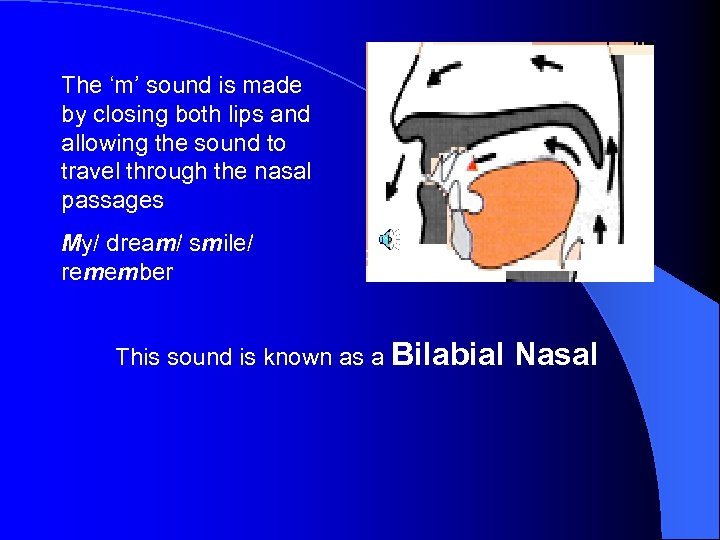 The ‘m’ sound is made by closing both lips and allowing the sound to