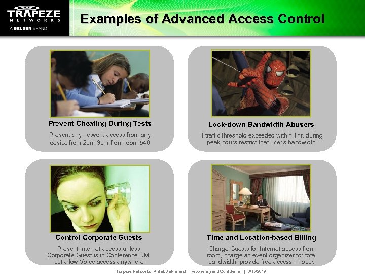 Examples of Advanced Access Control Prevent Cheating During Tests Lock-down Bandwidth Abusers Prevent any