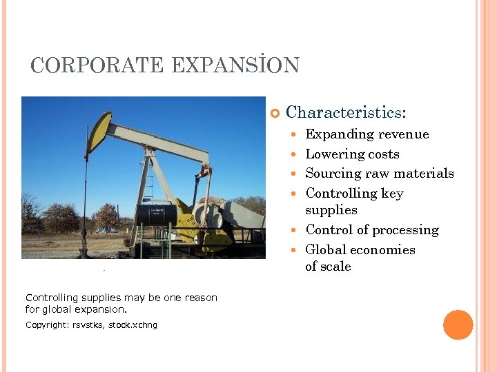 CORPORATE EXPANSİON Characteristics: Controlling supplies may be one reason for global expansion. Copyright: rsvstks,