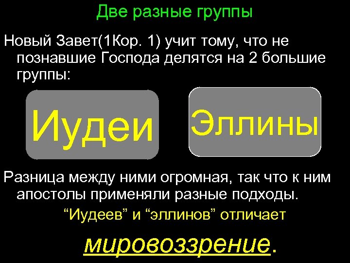Две разные группы Новый Завет(1 Кор. 1) учит тому, что не познавшие Господа делятся