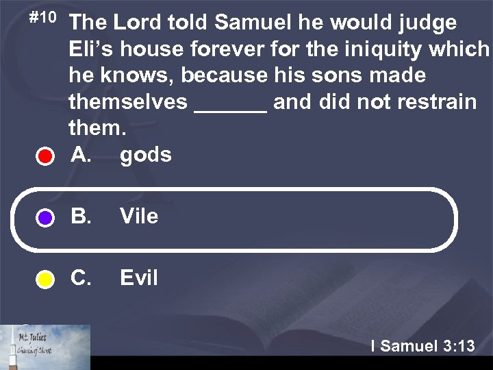 #10 The Lord told Samuel he would judge Eli’s house forever for the iniquity