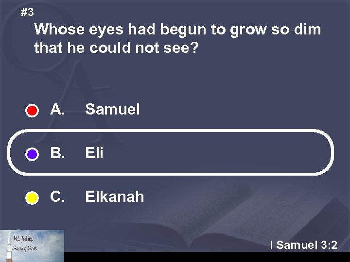 #3 Whose eyes had begun to grow so dim that he could not see?