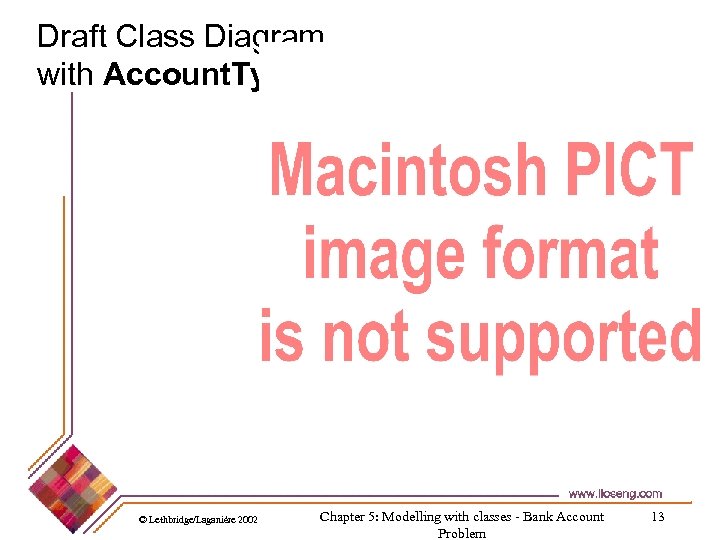 Draft Class Diagram with Account. Type © Lethbridge/Laganière 2002 Chapter 5: Modelling with classes