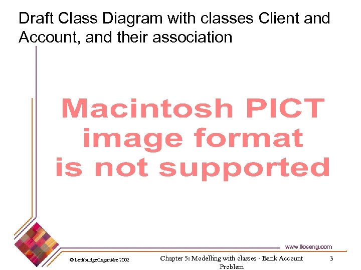 Draft Class Diagram with classes Client and Account, and their association © Lethbridge/Laganière 2002