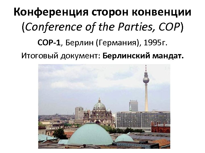 Конференция сторон конвенции (Conference of the Parties, COP) COP-1, Берлин (Германия), 1995 г. Итоговый