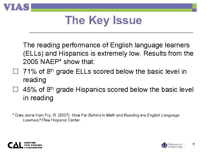 The Key Issue The reading performance of English language learners (ELLs) and Hispanics is