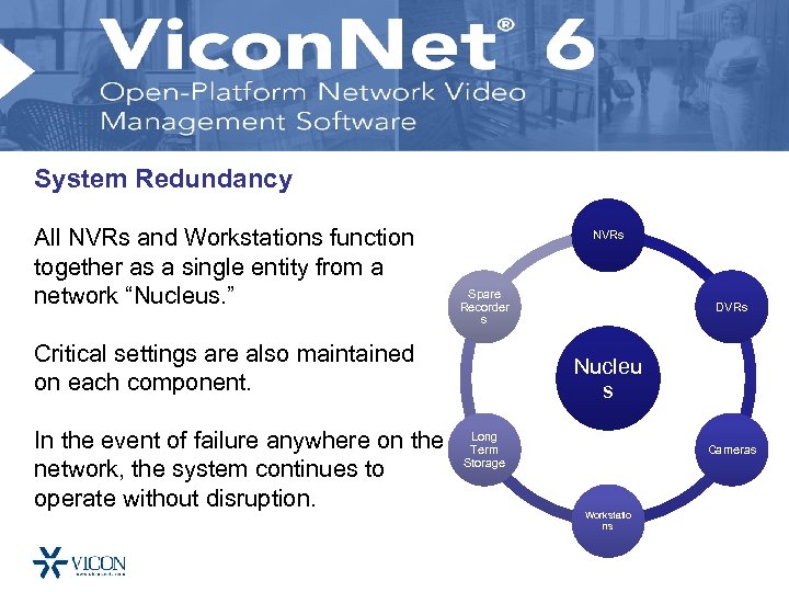 System Redundancy All NVRs and Workstations function together as a single entity from a