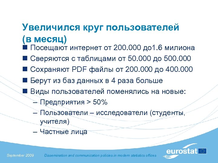 Увеличился круг пользователей (в месяц) n n n Посещают интернет от 200. 000 до