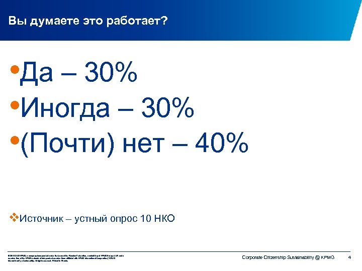 Вы думаете это работает? • Да – 30% • Иногда – 30% • (Почти)