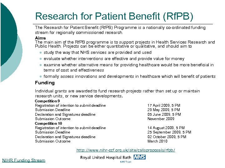 Research for Patient Benefit (Rf. PB) The Research for Patient Benefit (Rf. PB) Programme