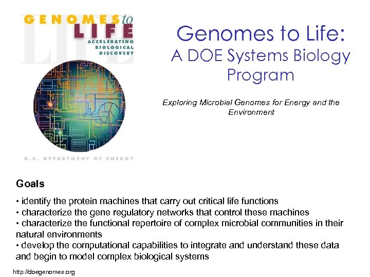 Genomes to Life: A DOE Systems Biology Program Exploring Microbial Genomes for Energy and