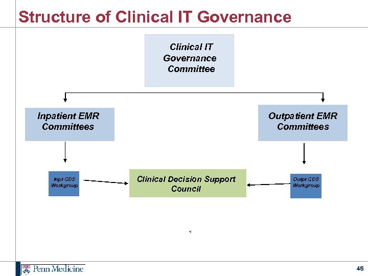 Structure of Clinical IT Governance Committee Inpatient EMR Committees Inpt CDS Workgroup Outpatient EMR