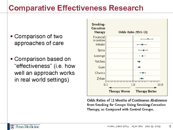 Comparative Effectiveness Research w Comparison of two approaches of care w Comparison based on