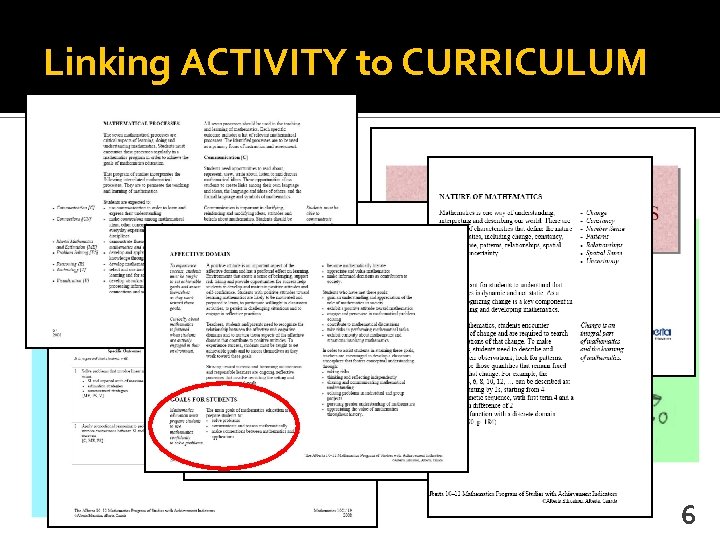 Linking ACTIVITY to CURRICULUM 6 