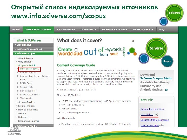 Открытый список индексируемых источников www. info. sciverse. com/scopus 