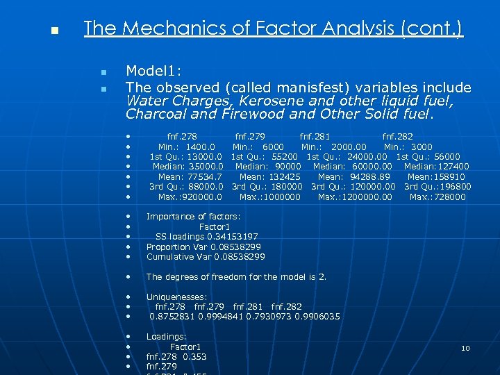 n The Mechanics of Factor Analysis (cont. ) n n Model 1: The observed