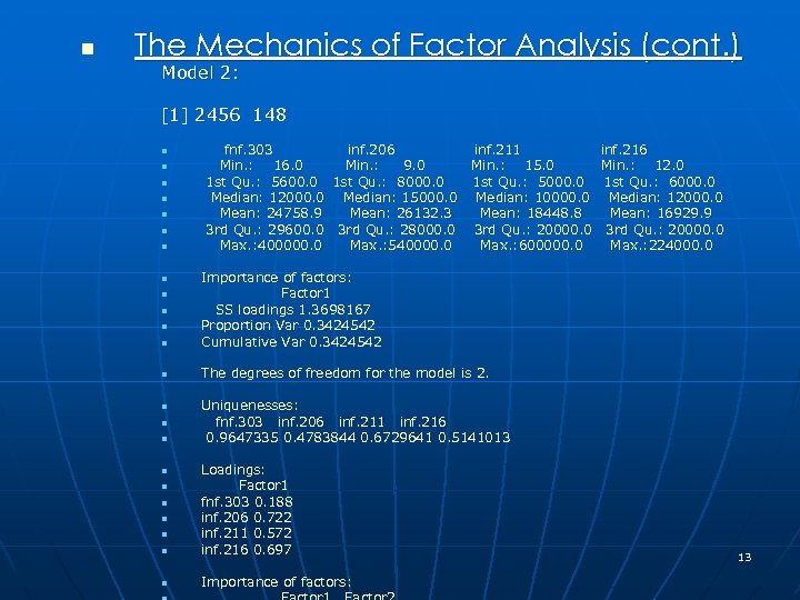 n The Mechanics of Factor Analysis (cont. ) Model 2: [1] 2456 148 n