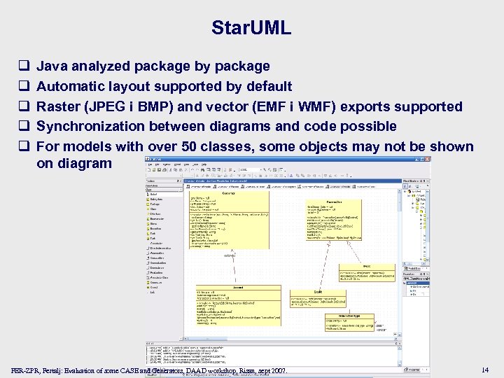 Star. UML q q q Java analyzed package by package Automatic layout supported by