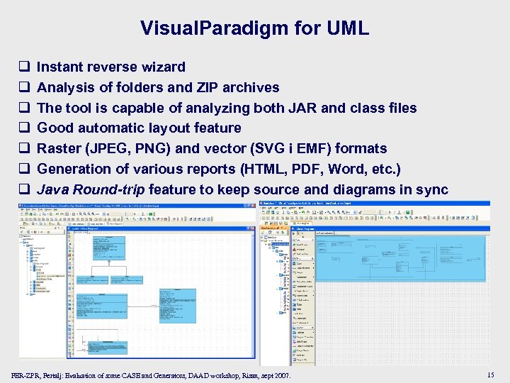 Visual. Paradigm for UML q q q q Instant reverse wizard Analysis of folders