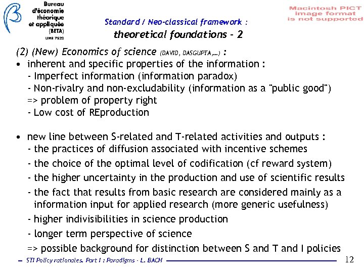 Standard / Neo-classical framework : theoretical foundations - 2 (2) (New) Economics of science