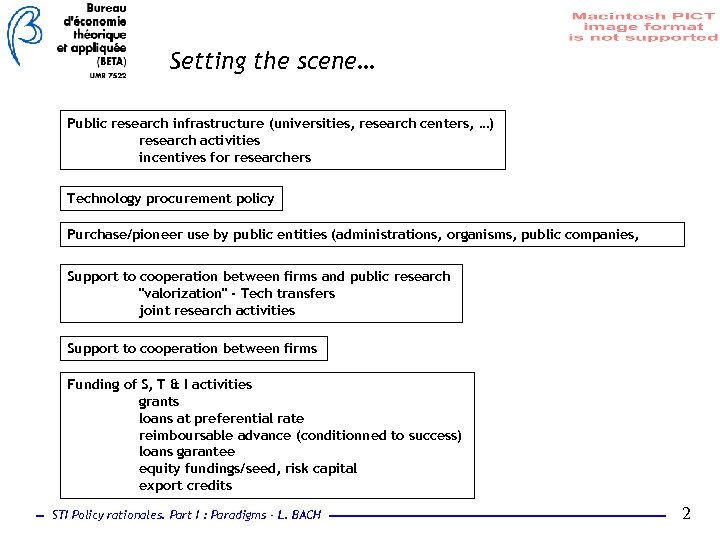 Setting the scene… Public research infrastructure (universities, research centers, …) research activities incentives for