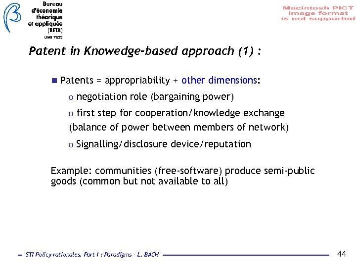 Patent in Knowedge-based approach (1) : n Patents = appropriability + other dimensions: o