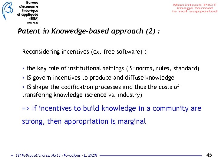 Patent in Knowedge-based approach (2) : Reconsidering incentives (ex. free software) : § the