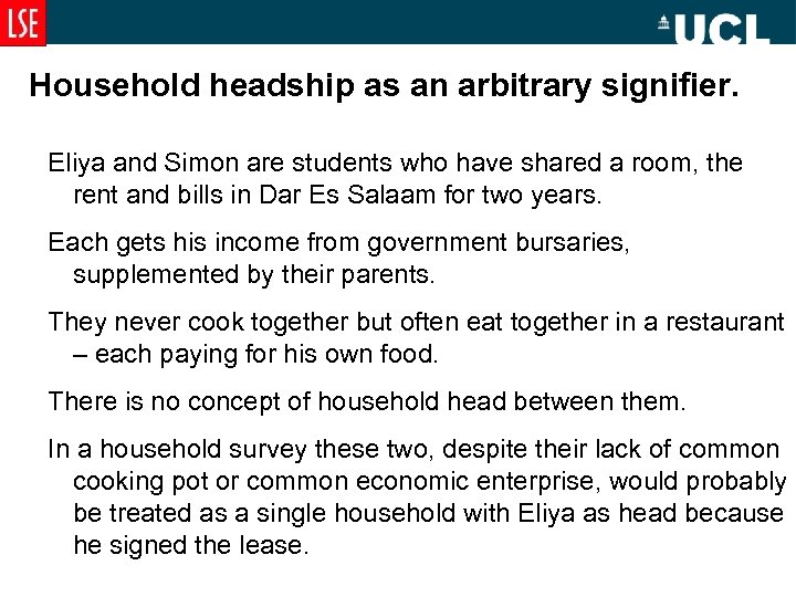 Household headship as an arbitrary signifier. Eliya and Simon are students who have shared