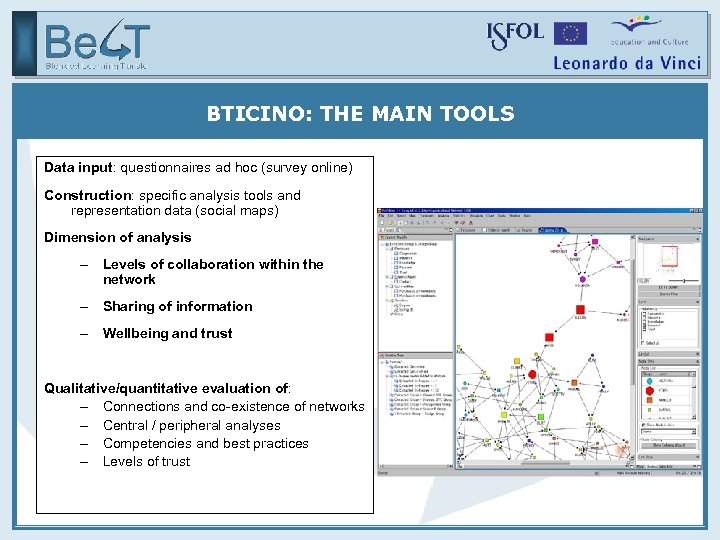 BTICINO: THE MAIN TOOLS Data input: questionnaires ad hoc (survey online) Construction: specific analysis