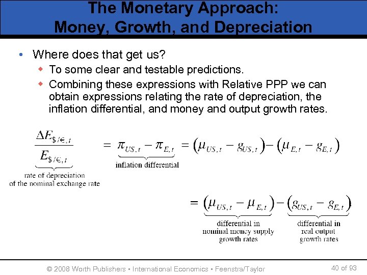 The Monetary Approach: Money, Growth, and Depreciation • Where does that get us? w