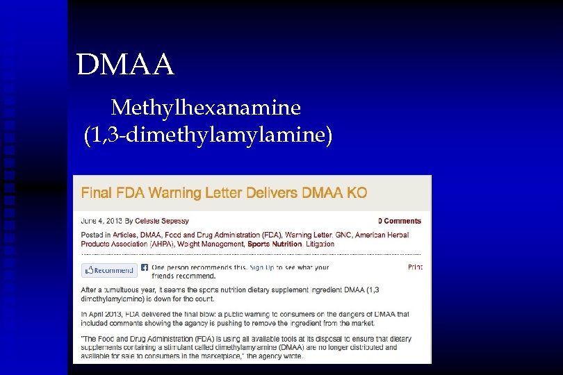 DMAA Methylhexanamine (1, 3 -dimethylamine) 