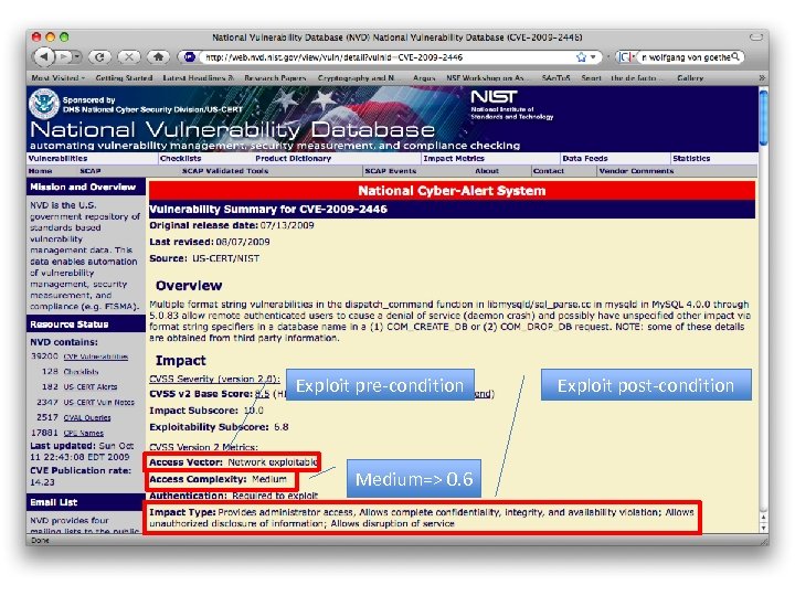 Exploit pre-condition Medium=> 0. 6 Exploit post-condition 