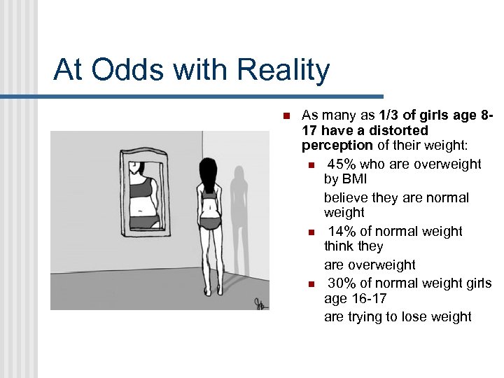 At Odds with Reality n As many as 1/3 of girls age 817 have