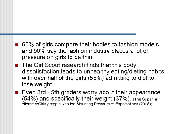 n n n 60% of girls compare their bodies to fashion models and 90%